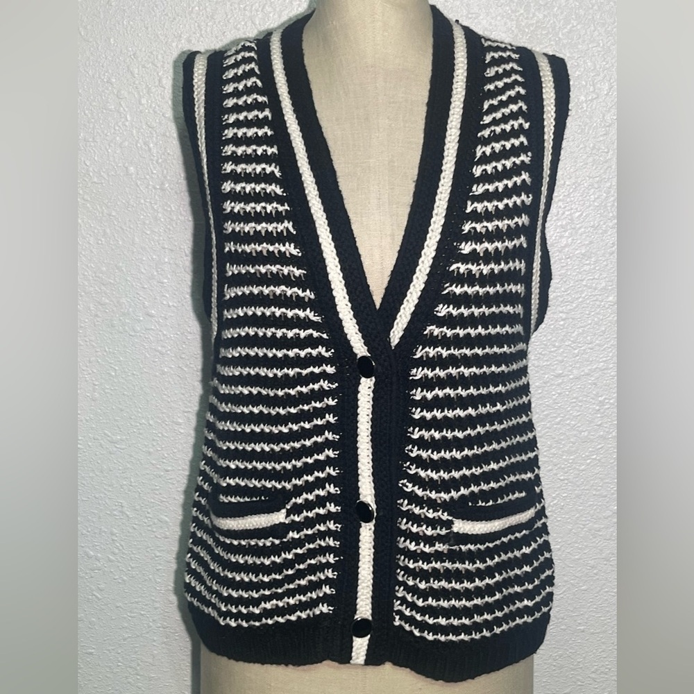 Loft stripped women’s black/white sweater crochet vest size large